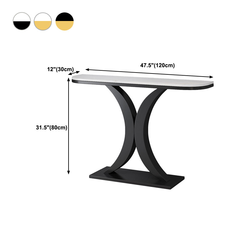 Glam Iron Console Sofa Table Half Moon Marble Console Accent Table for Hall