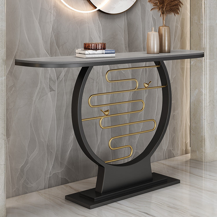 Glam Stone Console Table 12" W Half Moon Stain Resistant Accent Table for Hall