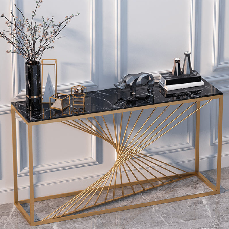 Glam Marble Console Sofa Table Rectangle Iron Console Accent Table for Hall