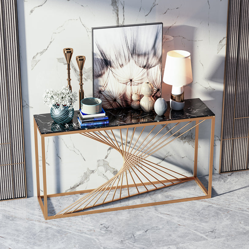 Glam Marble Console Sofa Table Rectangle Iron Console Accent Table for Hall