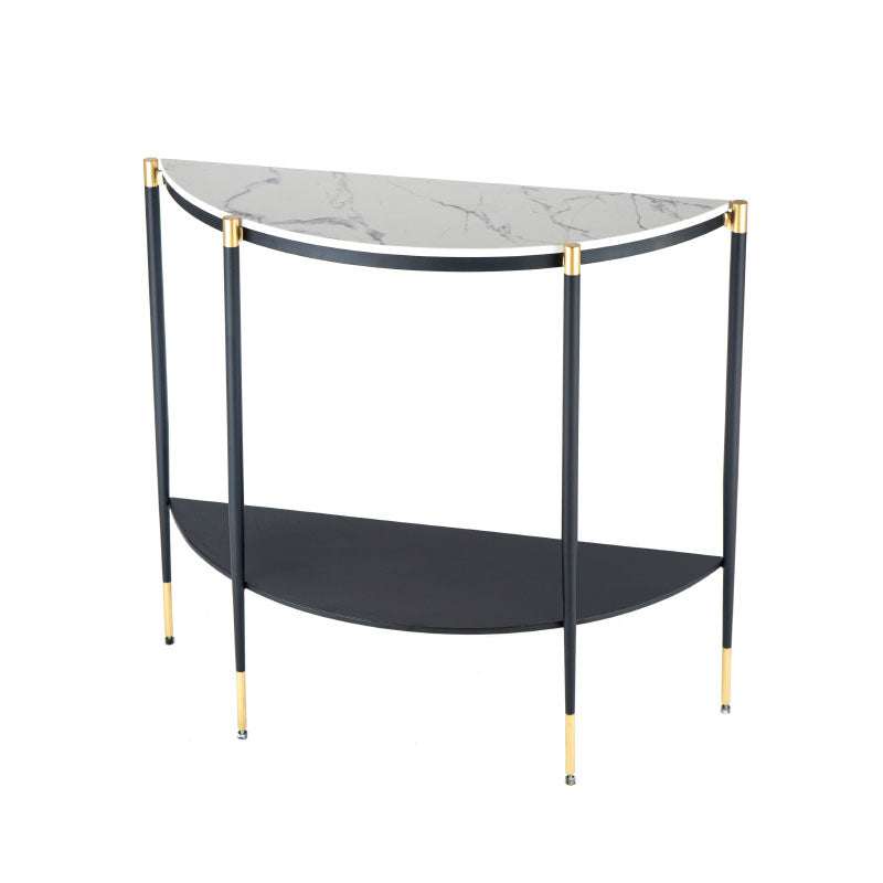 Glam Marble Console Table Half Moon 4 Legs Accent Table for Hall