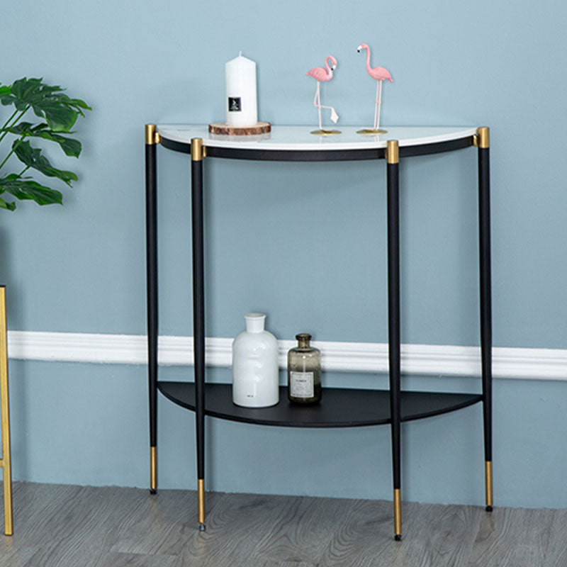 Glam Marble Console Table Half Moon 4 Legs Accent Table for Hall