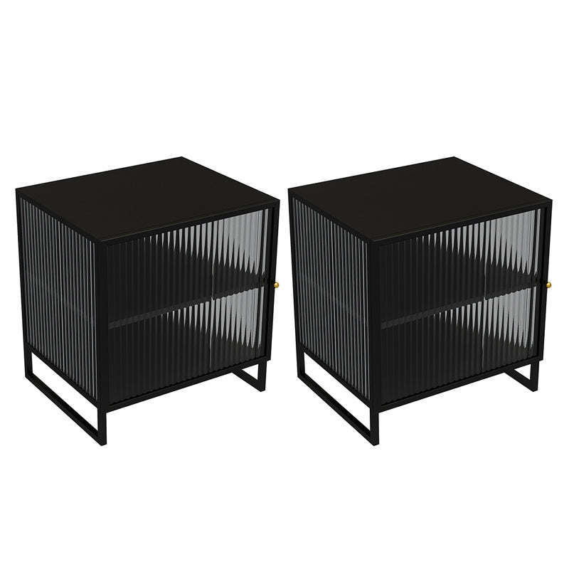 21.65" Tall Modern Night Table Black / White Metal Bedside Cabinet