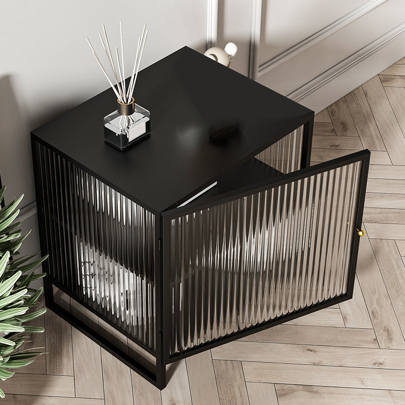 21.65" Tall Modern Night Table Black / White Metal Bedside Cabinet