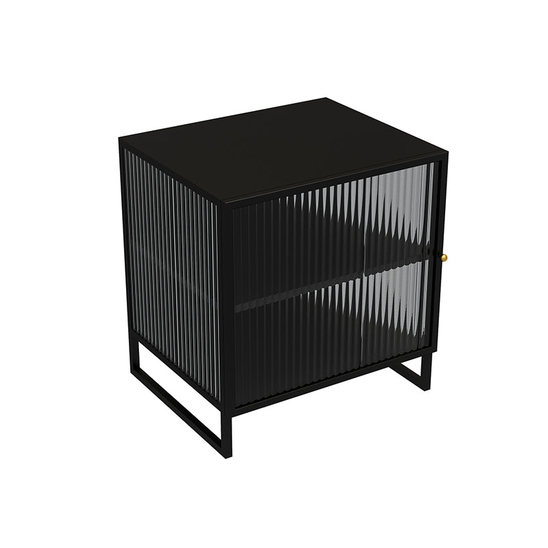 21.65" Tall Modern Night Table Black / White Metal Bedside Cabinet