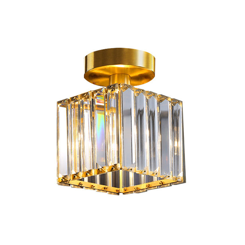 American Style Ceiling Light Geometry Shape Ceiling Lamp with Crystal Shade for Bedroom