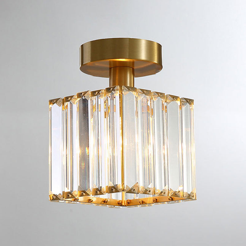 American Style Ceiling Light Geometry Shape Ceiling Lamp with Crystal Shade for Bedroom