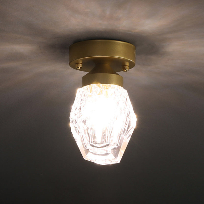 Single Modernism Golden Flush Mount Lighting LED Ceiling Light with Crystal