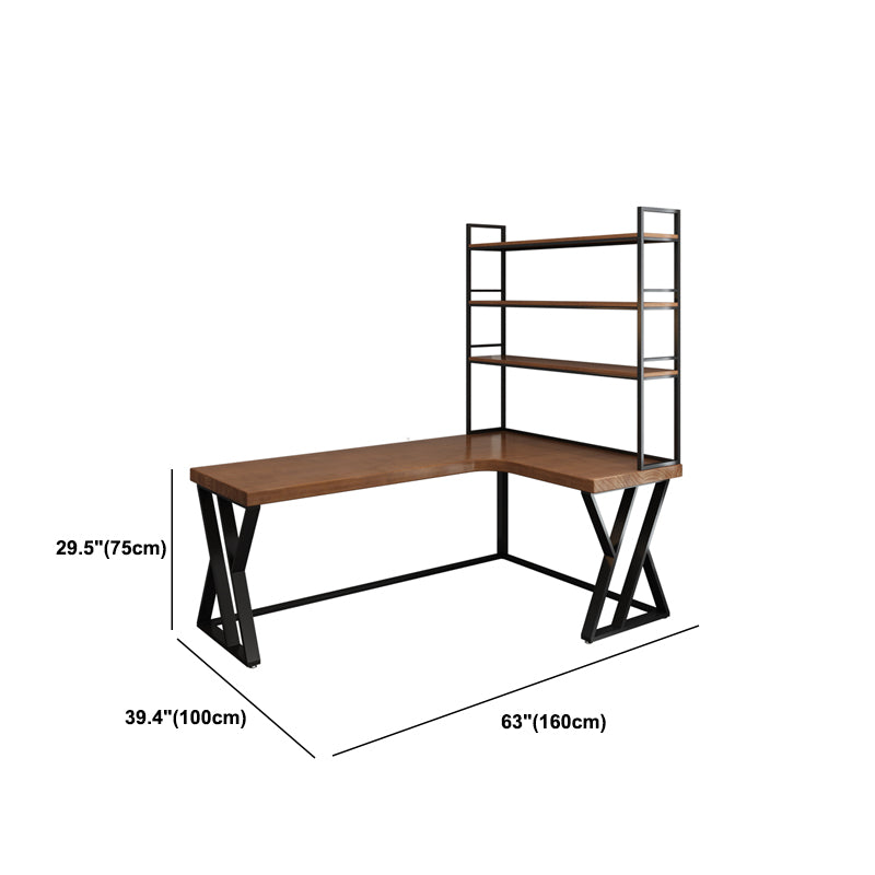 Solid Wood L-Shape Writing Desk Modern Office Desk with Bookshelf