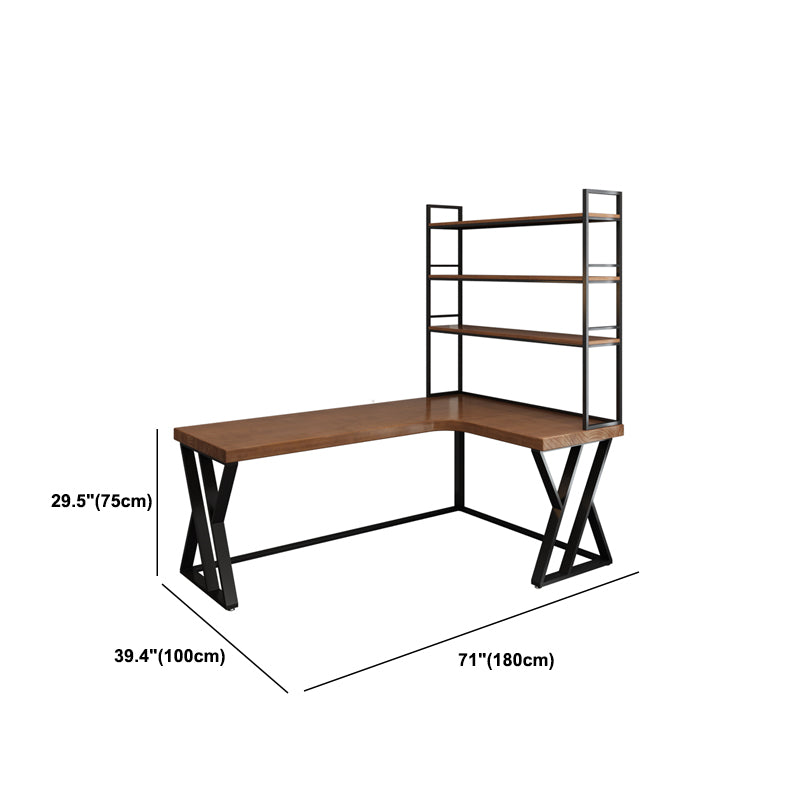 Solid Wood L-Shape Writing Desk Modern Office Desk with Bookshelf