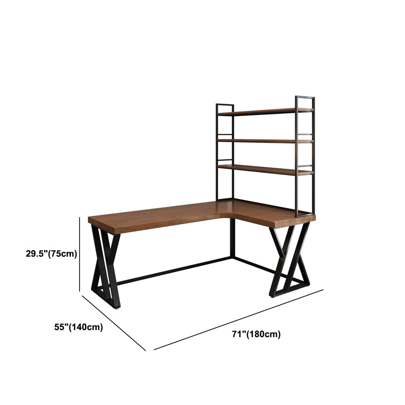 Solid Wood L-Shape Writing Desk Modern Office Desk with Bookshelf