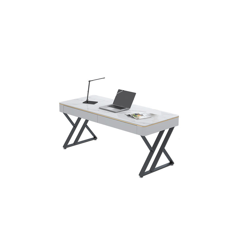 Glam Sintered Stone Office Desk 29.52 H White Writing Desk for Home