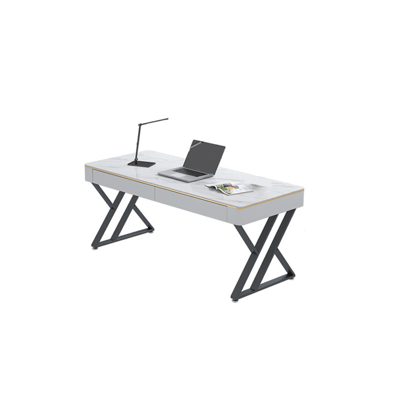 Glam Sintered Stone Office Desk 29.52 H White Writing Desk for Home