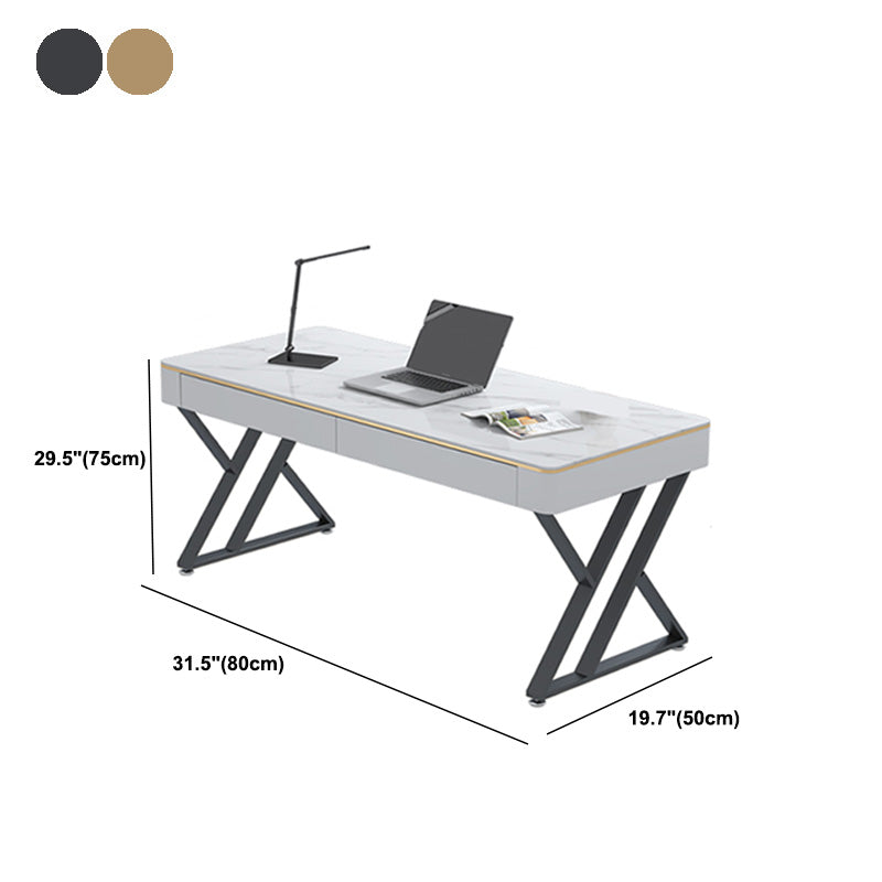 Glam Sintered Stone Office Desk 29.52 H White Writing Desk for Home