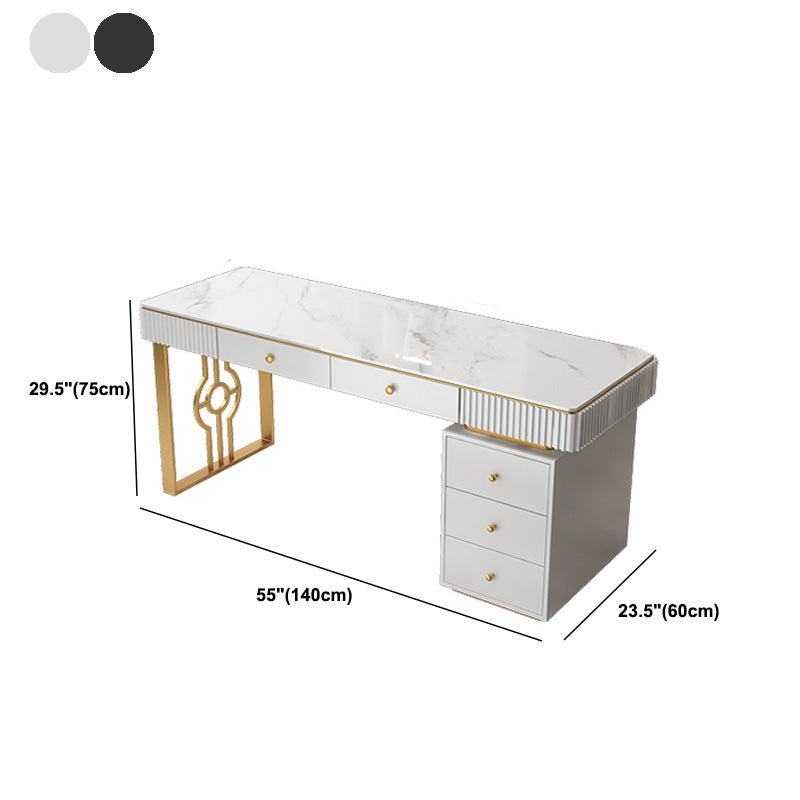 Glam Sintered Stone Writing Desk Matte Finish 23.62" W Office Desk for Home