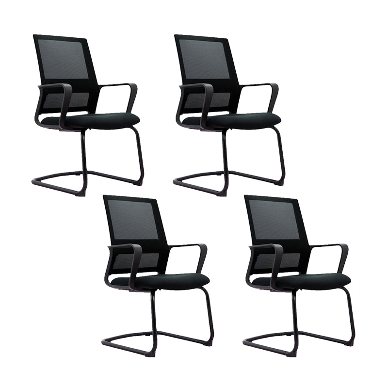 Contemporary No Wheels Desk Chair Microfiber Conference Mid-Back Arm Chair