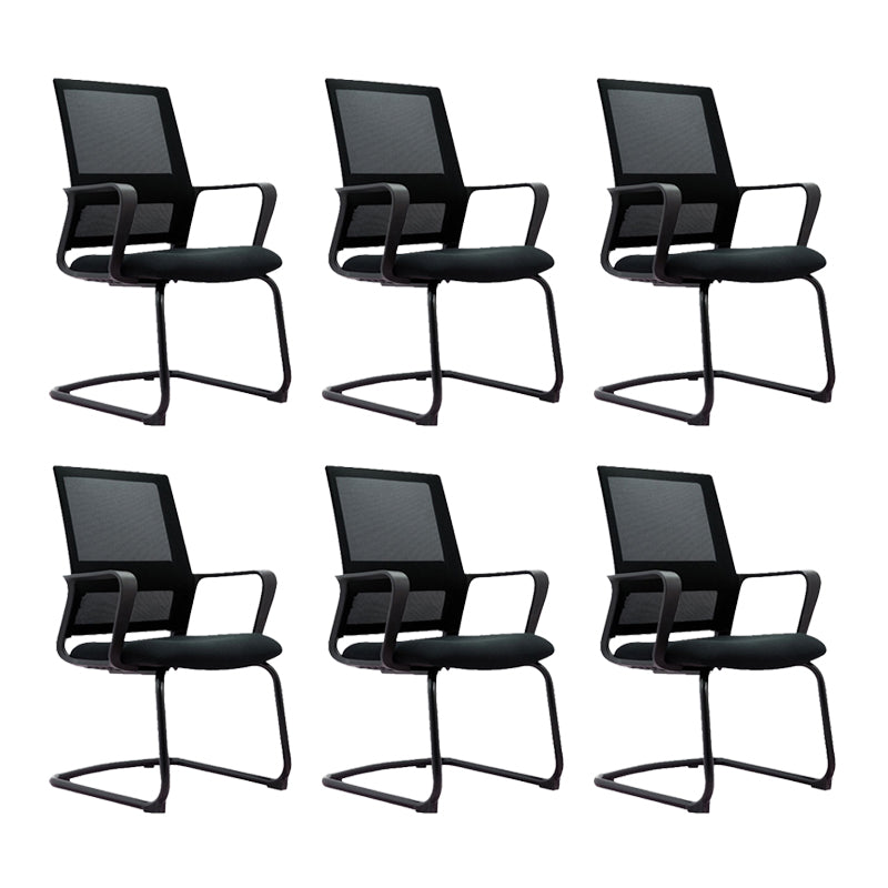 Contemporary No Wheels Desk Chair Microfiber Conference Mid-Back Arm Chair