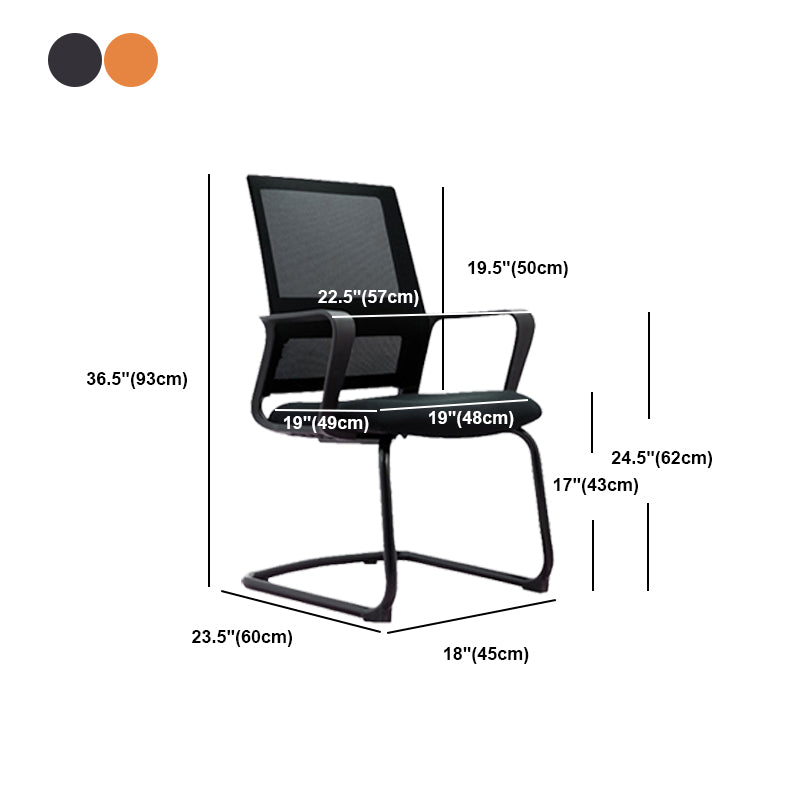 Contemporary No Wheels Desk Chair Microfiber Conference Mid-Back Arm Chair