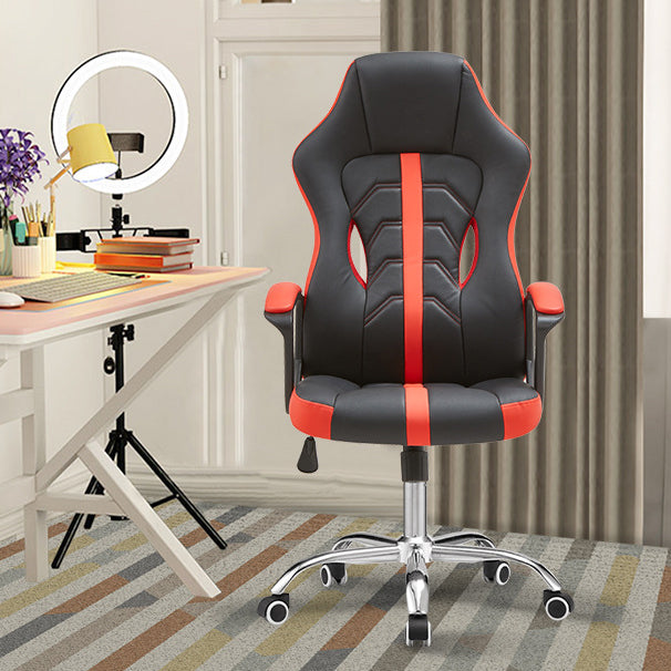 Modern Padded Arms Swivel Chair Faux Leather and Red Back Office Chair