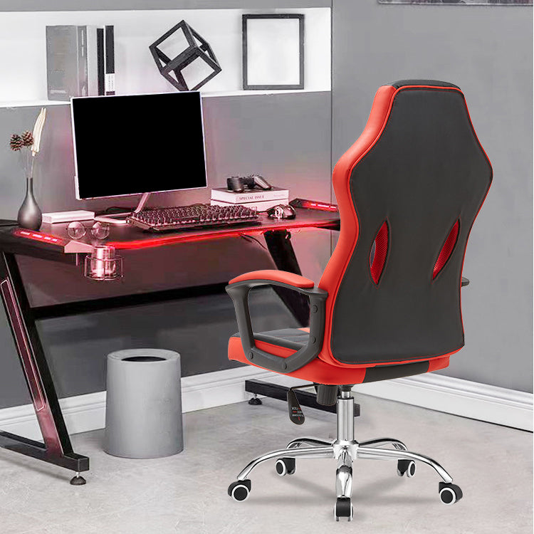 Modern Padded Arms Swivel Chair Faux Leather and Red Back Office Chair