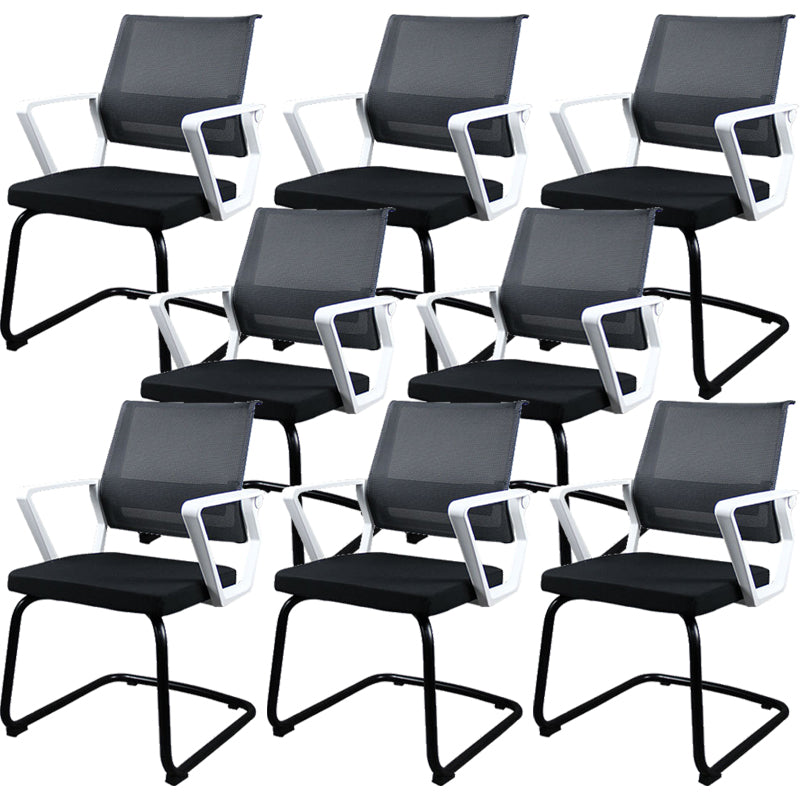 Contemporary No Wheels Office Chair Microfiber Conference Mid-Back Desk Chair