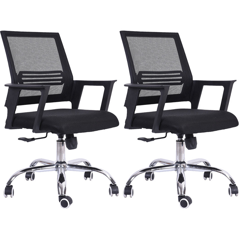 Contemporary Arm Chair Fixed Arms Mid-back Mesh Black Swivel Office Chair