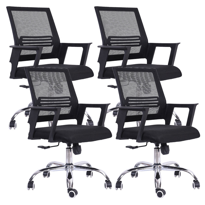 Contemporary Arm Chair Fixed Arms Mid-back Mesh Black Swivel Office Chair