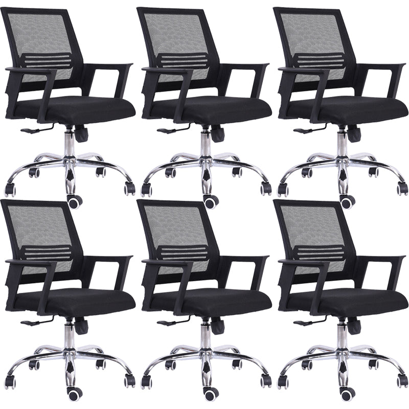 Contemporary Arm Chair Fixed Arms Mid-back Mesh Black Swivel Office Chair