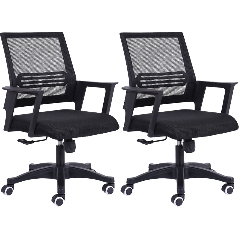 Contemporary Arm Chair Fixed Arms Mid-back Mesh Black Swivel Office Chair