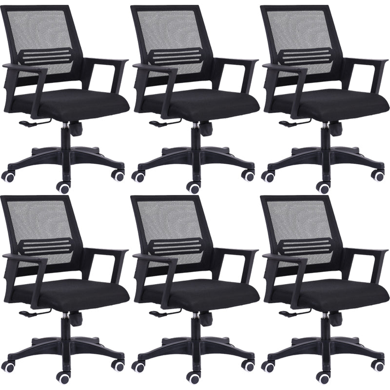 Contemporary Arm Chair Fixed Arms Mid-back Mesh Black Swivel Office Chair