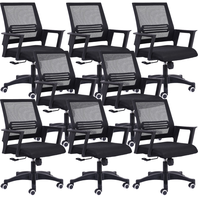 Contemporary Arm Chair Fixed Arms Mid-back Mesh Black Swivel Office Chair