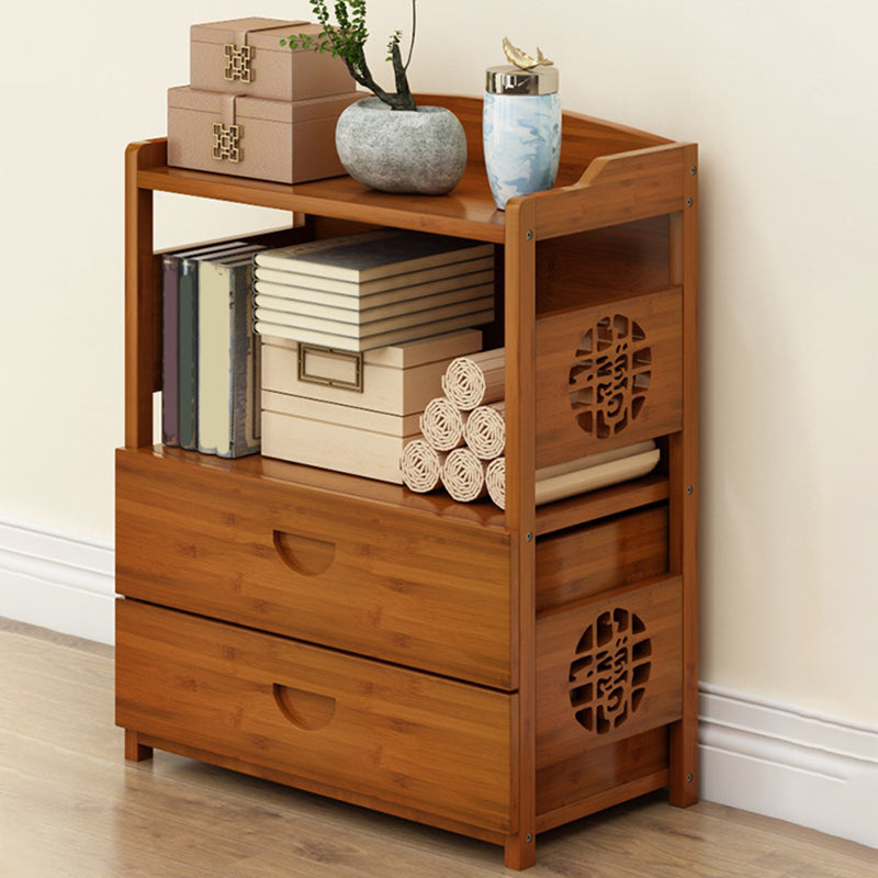 Contemporary Brown Book Shelf Office Open Shelf Bookcase with Drawers