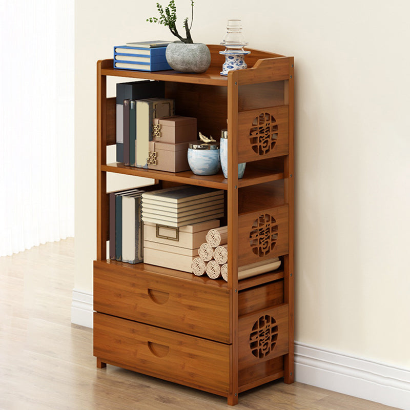 Contemporary Brown Book Shelf Office Open Shelf Bookcase with Drawers