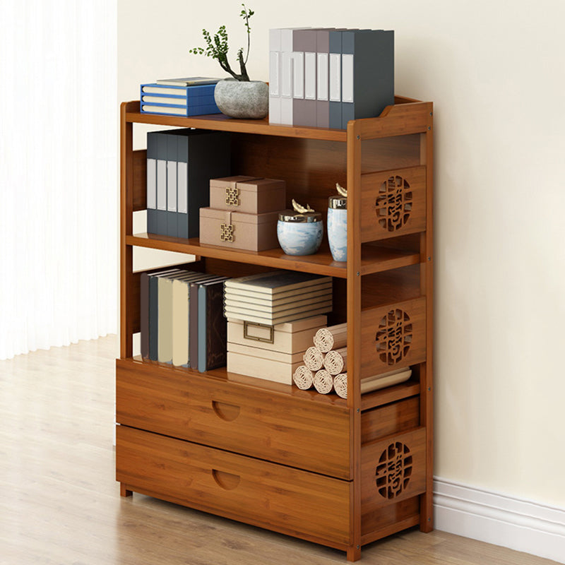 Contemporary Brown Book Shelf Office Open Shelf Bookcase with Drawers