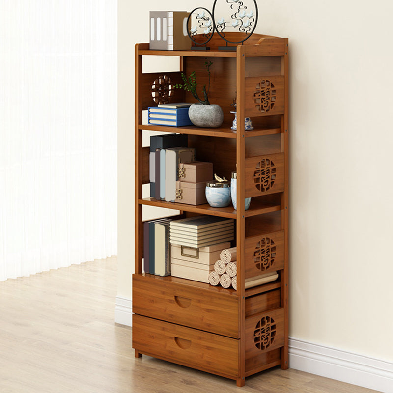 Contemporary Brown Book Shelf Office Open Shelf Bookcase with Drawers