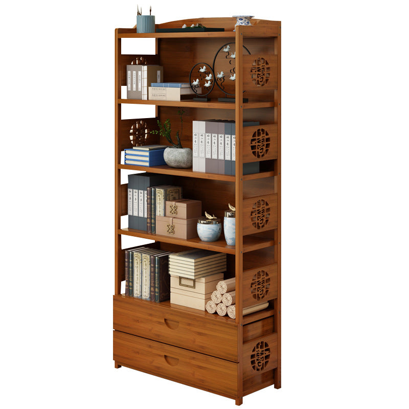 Contemporary Brown Book Shelf Office Open Shelf Bookcase with Drawers