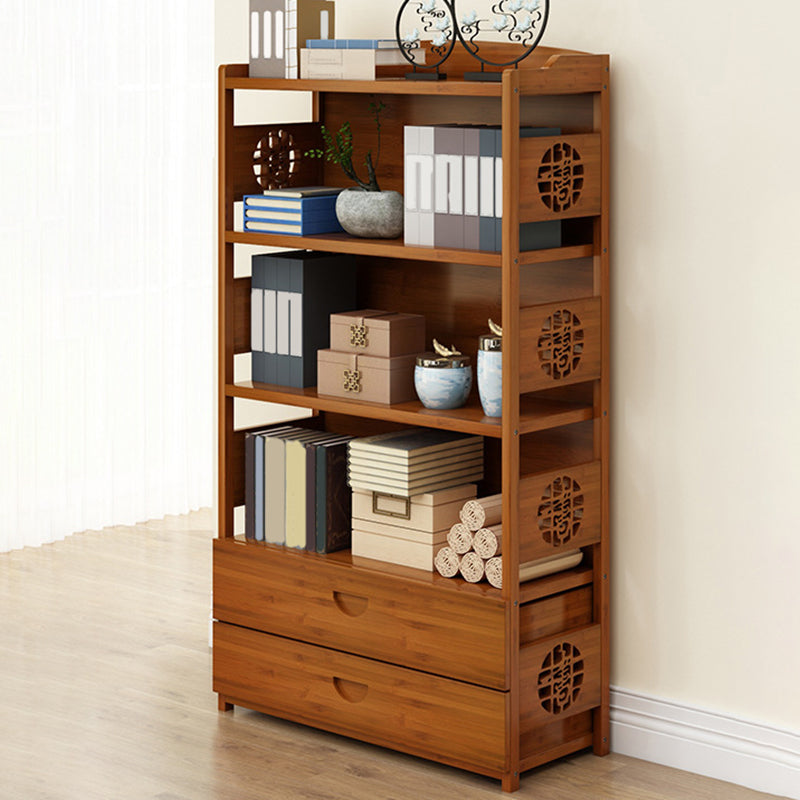 Contemporary Brown Book Shelf Office Open Shelf Bookcase with Drawers