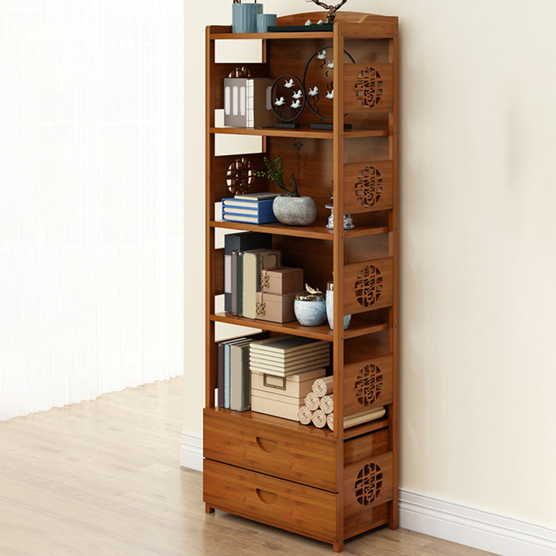 Contemporary Brown Book Shelf Office Open Shelf Bookcase with Drawers