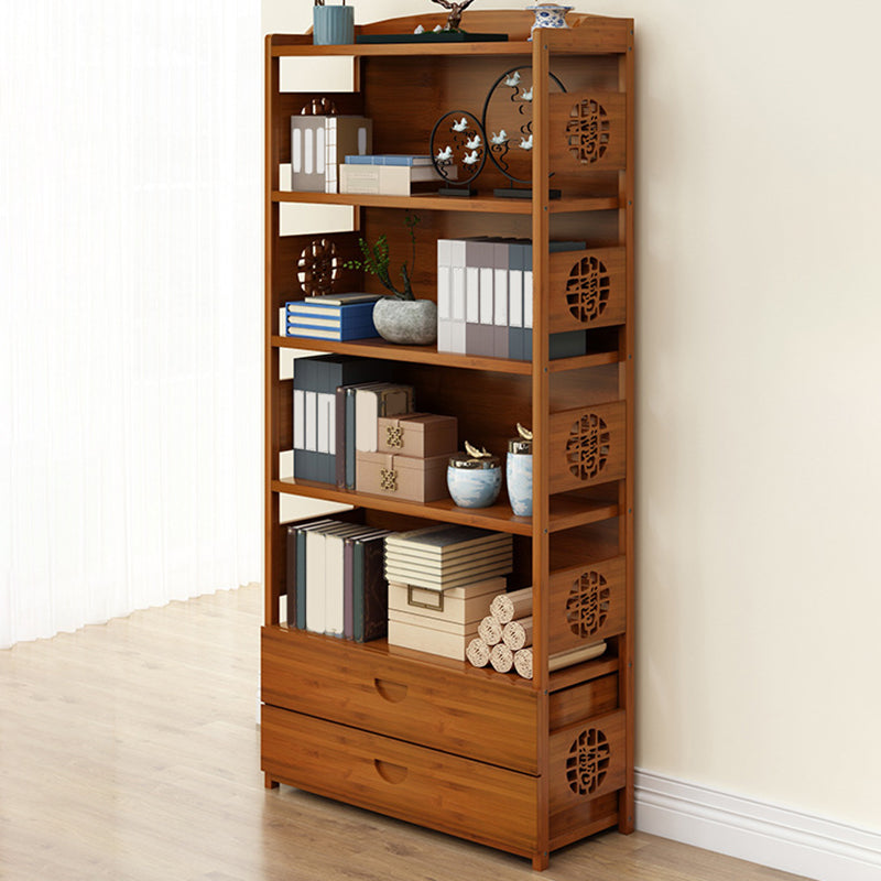 Contemporary Brown Book Shelf Office Open Shelf Bookcase with Drawers