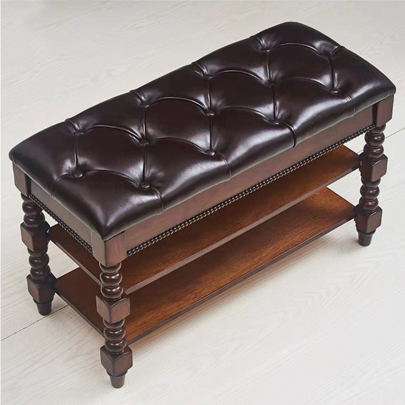 Rectangle 18.9"H Brown Entryway Bench Traditional Upholstered Seating Bench with Storage