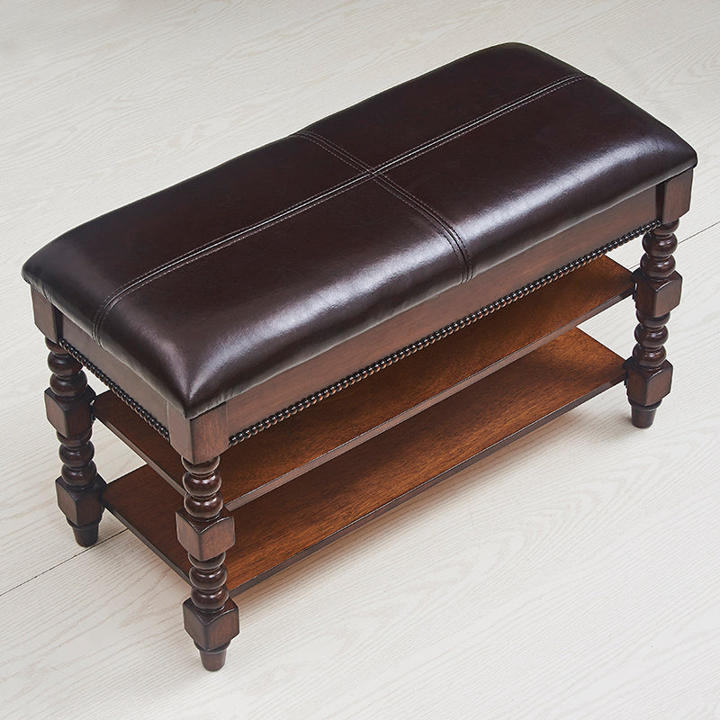 Rectangle 18.9"H Brown Entryway Bench Traditional Upholstered Seating Bench with Storage