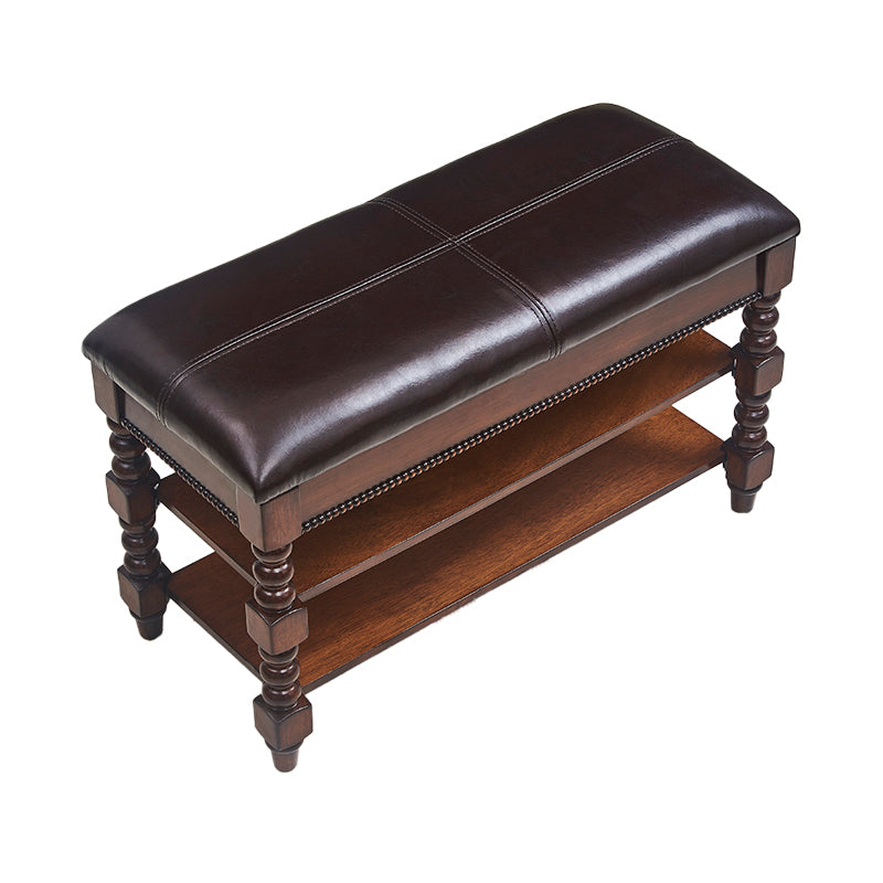 Rectangle 18.9"H Brown Entryway Bench Traditional Upholstered Seating Bench with Storage