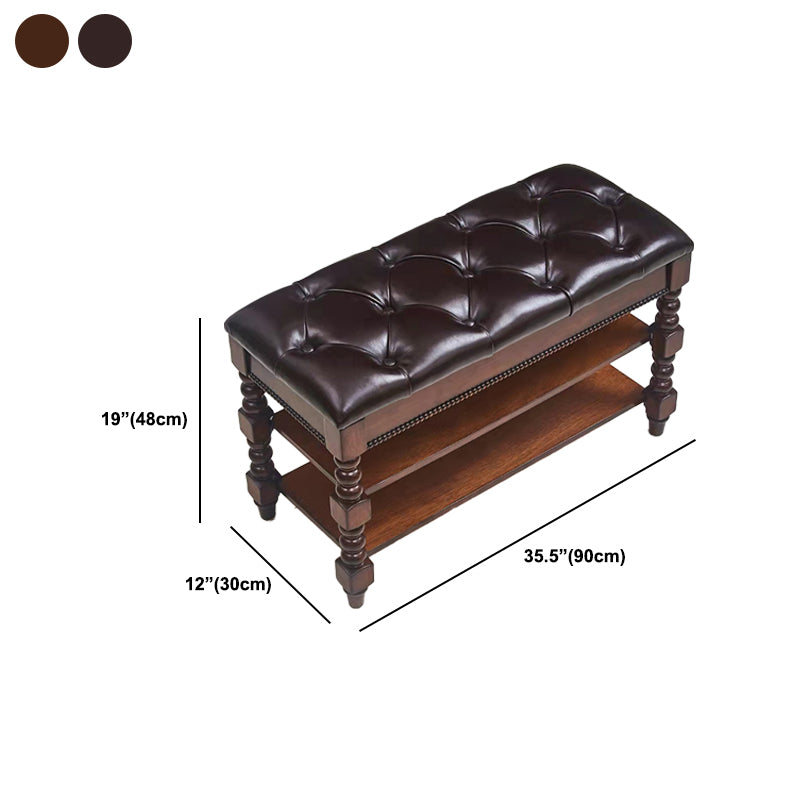 Rectangle 18.9"H Brown Entryway Bench Traditional Upholstered Seating Bench with Storage