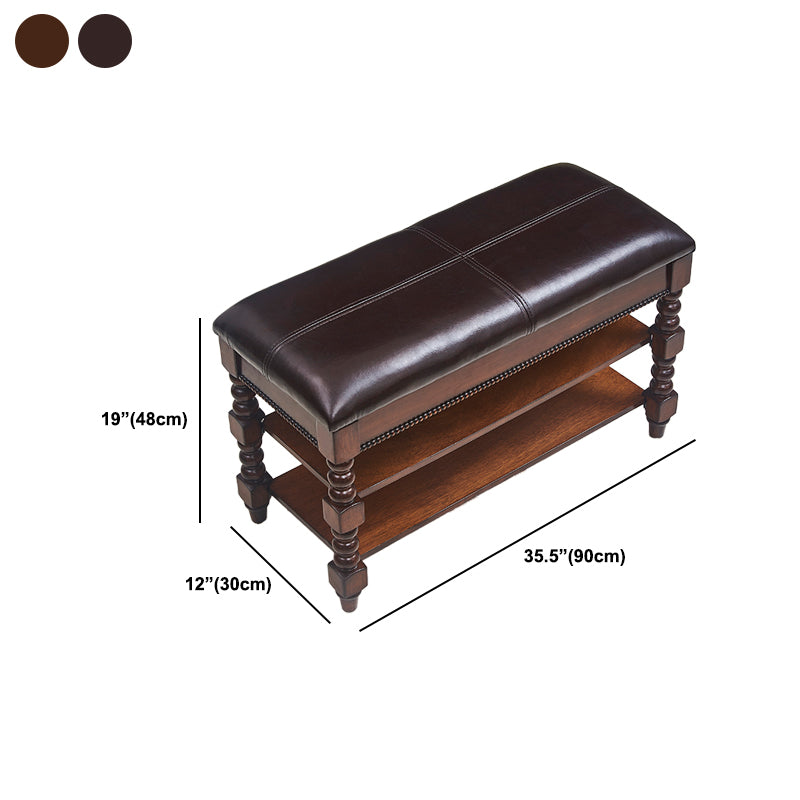 Rectangle 18.9"H Brown Entryway Bench Traditional Upholstered Seating Bench with Storage