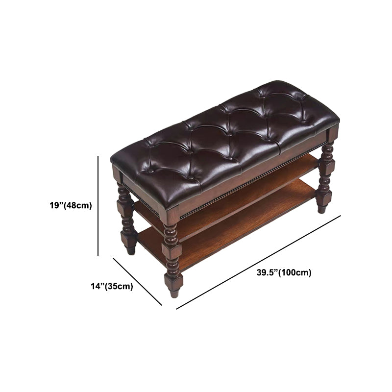 Rectangle 18.9"H Brown Entryway Bench Traditional Upholstered Seating Bench with Storage