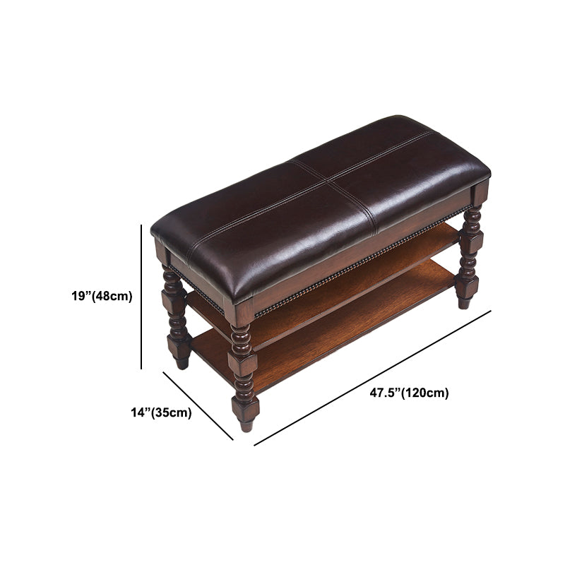 Rectangle 18.9"H Brown Entryway Bench Traditional Upholstered Seating Bench with Storage