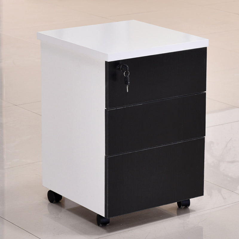 Contemporary File Cabinets Solid Wood Frame Key Lock Mobile Filing Cabinet with Wheels