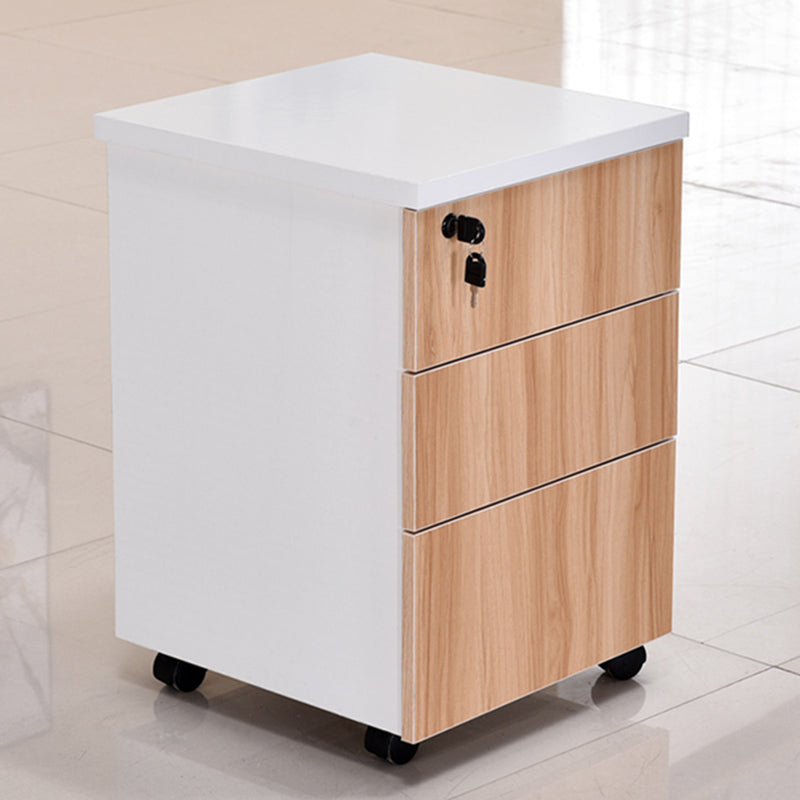 Contemporary File Cabinets Solid Wood Frame Key Lock Mobile Filing Cabinet with Wheels