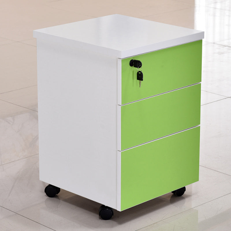 Contemporary File Cabinets Solid Wood Frame Key Lock Mobile Filing Cabinet with Wheels