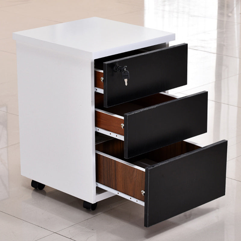 Contemporary File Cabinets Solid Wood Frame Key Lock Mobile Filing Cabinet with Wheels